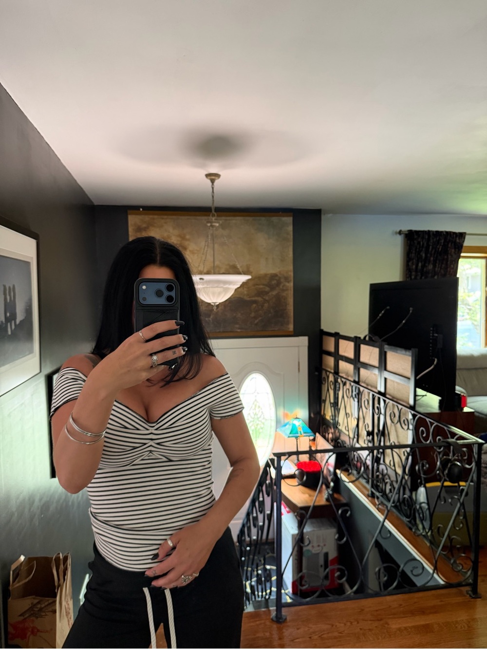 Maeve Black & White Striped Top